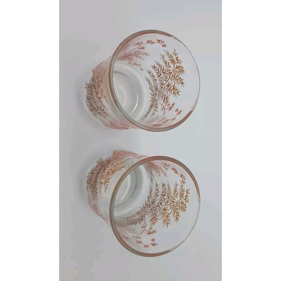 VTG Libbey Juice Glass 3.75" Embossed Orange Brown Fern Leaves Set Of 2 - Picture 2 of 4